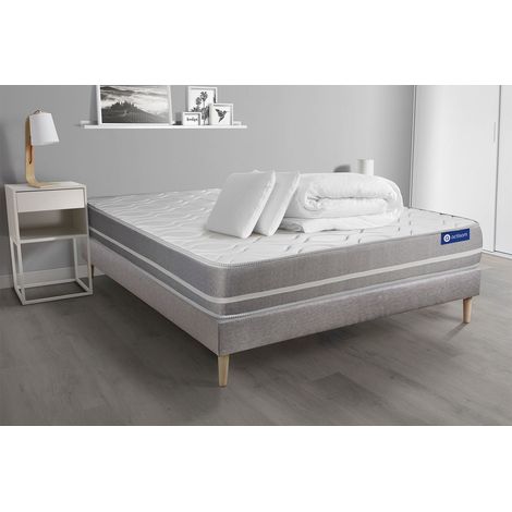 Pacchetto letto completo - Materasso 140x190cm + Box spring con doghe (in kit) + 2 cuscini + Piumino - Actimemo Touch