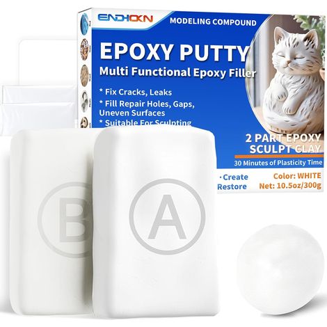 Mastic Epoxy, 300g Blanc Mastic Epoxy bi Composant  Réparer Fuites, Fissures Remplir Les Trous, Pate Sculpt Pour Métal, Céramique, Plastique, Bois, Carrelage (1/5)