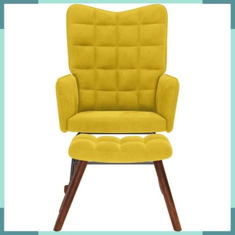 4016850 Chaise à bascule avec tabouret en velours jaune (1/5)