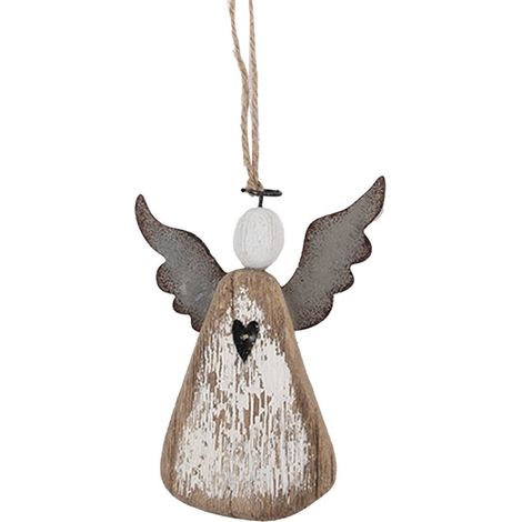 Suspension Ange Décorative en Bois Blanc et Marron pour Sapin et Maison 9 x 2 x 13 cm - PANGIVO (1/2)