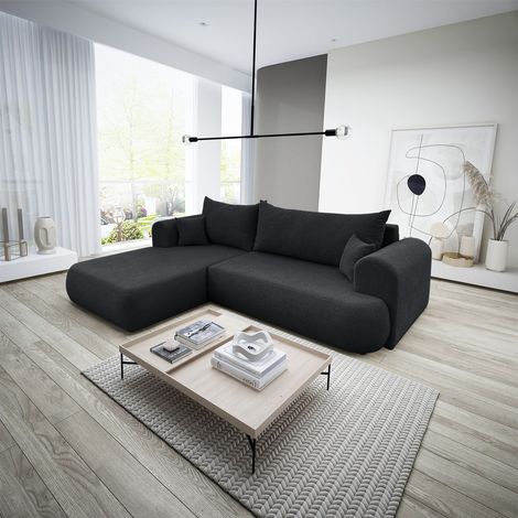 Ecksofa Schlafsofa ANIKE Stoff Now or Never Schwarz Ottomane Links (1/5)