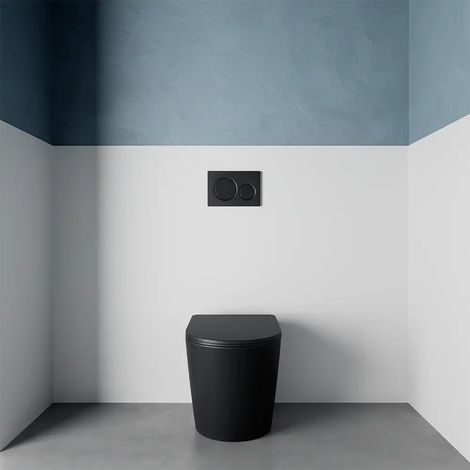Vaso Filomuro Rimless in Ceramica Nero Opaco con Sedile Soft-close Mod. Vienna (1/4)