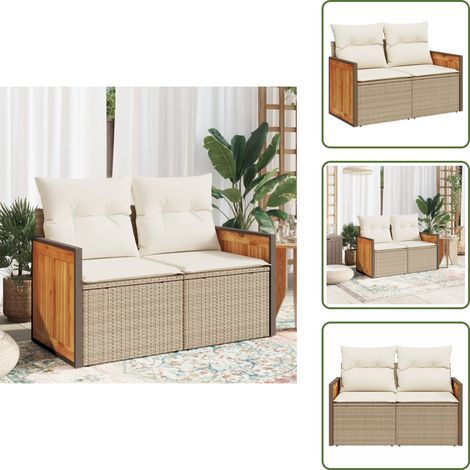 The Living Store Canapé de jardin avec coussins 2 places beige résine tressée - Canapé De Jardin - Meuble De Jardin - Salon De Jardin - Résine Tressée - Rotin Synthétique (1/5)