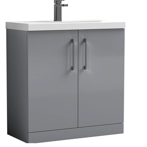 Balterley Bramshall Contemporary Bathroom Floor Standing 2-Door Vanity Unit & Mid-Edge Basin, Satin Grey, 800mm