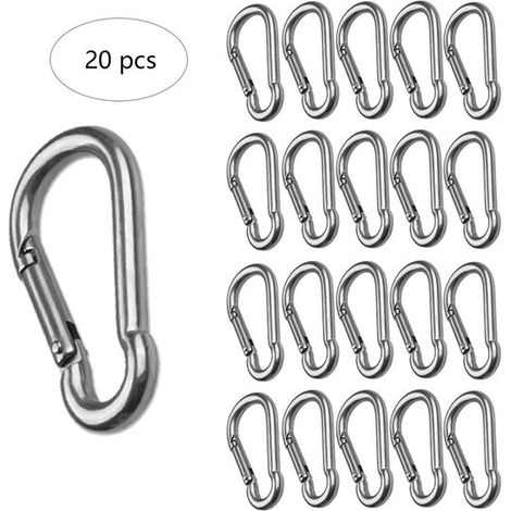 Set di 20 moschettoni, moschettoni in acciaio inox, ganci a molla in acciaio inox, resistenti alla ruggine, portata 95 kg, 5 x 50 mm, per zaini, guinzagli per cani, amache (1/5)