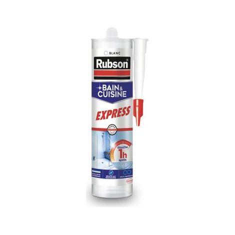 Rubson Mastic Bain & Cuisine Séchage Rapide Blanc, Joint silicone longue durée résistant aux moisissures, Mastic sanitaire étanche facile d'utilisation séchage en 1h, Cartouche de 280 ml (1/5)