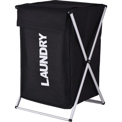 Wäschekorb, Wäschekorb, Organizer, faltbarer Aufbewahrungssortierer mit Abdeckgriff, Aluminiumrahmen für Badezimmer, Schlafzimmer, Zuhause, Schwarz, Schwarz