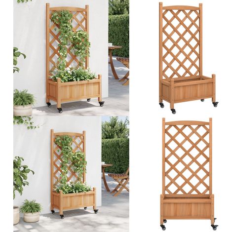 Jardinière avec treillis et roues marron bois massif de sapin - Jardinierre Extérieure - Jardinière Bois - Pot Plante Grimpante - Pot Fleuri - Bac Plantation - Home & Living (1/5)