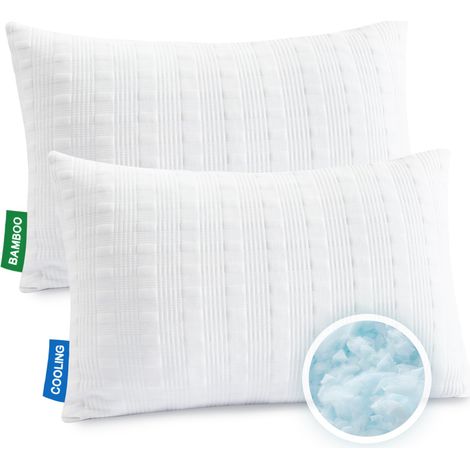 Lot de 2 oreillers rafraîchissants pour dormir – Oreiller de lit en mousse à mémoire de forme déchiquetée avec taie d'oreiller – Matériau double face – Oreiller réglable pour dormeurs sur le côté (1/5)