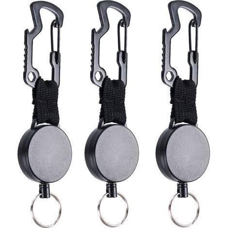Porte-badge rétractable 3 pièces avec câble en acier et clip de fixation rapide pour carte d'identité/porte-clés, noir (1/5)