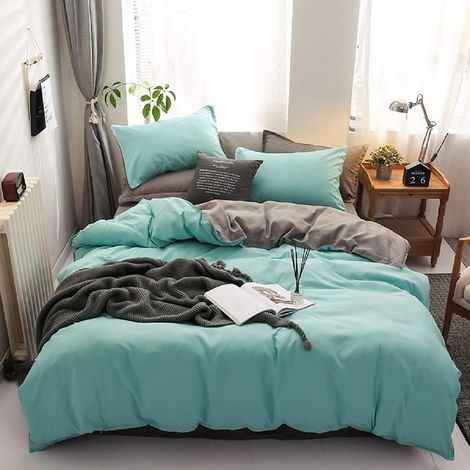 Housse de Couette 220x240cm Bleu Clair Gris Unie Réversible Parure de Lit Microfibre avec 2 Taie d'oreiller 65x65cm avec Fermeture Éclair Sets de Housse de Couette 2 Personnes Adulte (1/5)