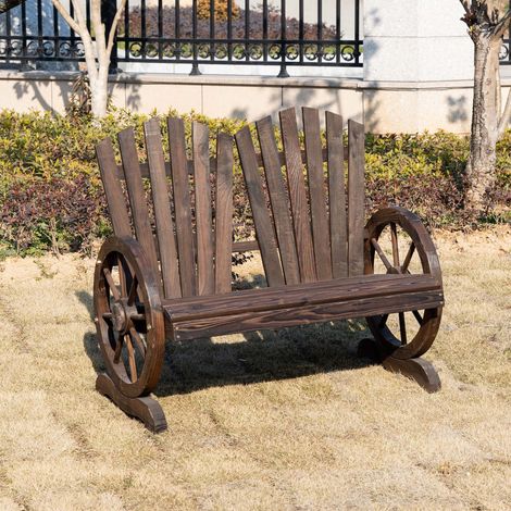 Outsunny 2-Sitzer Gartenbank Massivholz, Sitzbank mit Armlehne, Gartenmöbel 250kg belastbar, Rustikale Bank für Garten, Terrasse und andere Außenbereiche, 108 x 66 x 95 cm, Dunkelbraun