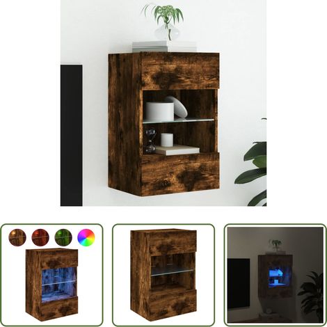 Armoire LED -  Meuble TV mural avec lumières LED chêne fumé 40x30x60,5 cm (1/5)