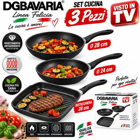Set Batteria 3 Pz Nera Con 2 Padelle 24/28 E Bistecchieria 28cm (1/4)