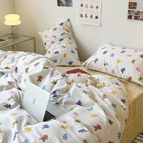 Ensemble de literie 4 pièces en 100 % coton lavable en machine – Housse de couette 180x220 cm, drap-housse 180x200 cm, 2 taies d’oreiller 65x65 cm – Idéal pour chambre étudiante, dortoir ou résidence 