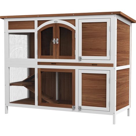 Two-Tier Wooden Pet Hutch  Openable Roof, Slide-Out Tray (1/5)