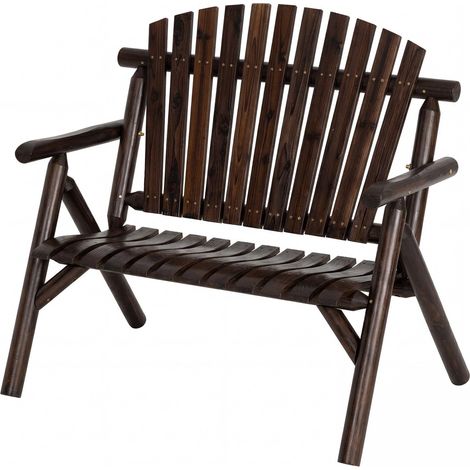 Wooden Garden Bench for 2 with Armrests, 300kg Capacity (1/5)