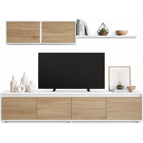 Conjunto salón Master acabado blanco/roble, 43cm(alto) 200cm(ancho) 41cm(largo) (1/3)