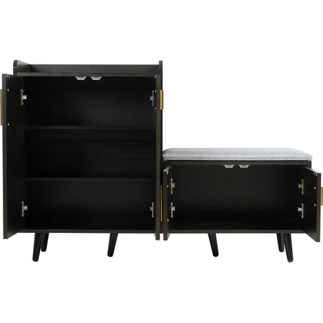 Banco zapatero con asiento acolchado y 4 puertas en madera y metal 120 x 34 x 82,8 cm HOMVRA (1/5)