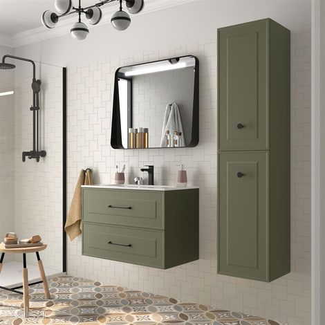 Meuble sous-lavabo Renoir 800 Green Forest avec 2 tiroirs suspendu (1/4)