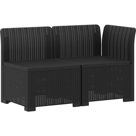 2-Sitzer Garten-Sofa Rattan-Look PP Anthrazit vidaXL (1/5)