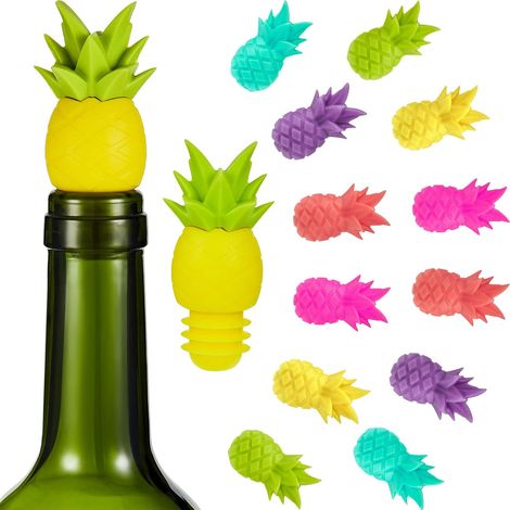 Lot de 14 bouchons de bouteille en silicone en forme d'ananas, marque-verres et bouchons réutilisables-AquaForge (1/5)