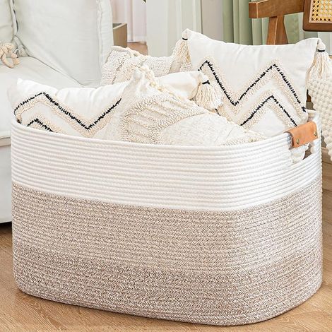 Panier de Rangement Rectangulaire Couvertures, Grand Panier de Plafond Salon, 72L, Grand Rangement Tissé organisation Jouets Linge, Dégradé de Marron (1/5)