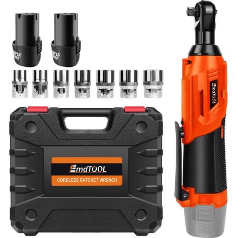 Electric ratchet wrench brushed 12V, max torque 40 N.M, 0-2300RPM, 3/8" square head interface + 7 sockets (10-17mm)