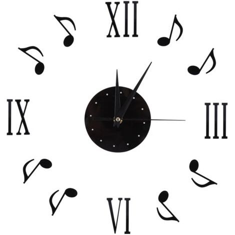 QORVA-Horloge murale autocollante, avec horloges CD en vinyle, horloge à notes musicales, mouvement de balayage silencieux, pour salon, bureau, chambre à coucher