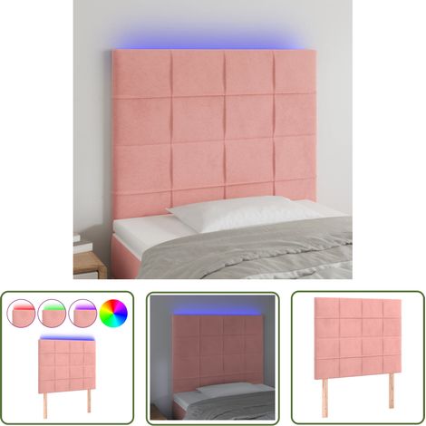 The Living Store Tête de lit à LED Rose 100x5x118/128 cm Velours - Tête De Lit Led - Tête De Lit Velours - Tête De Lit Rose - Éclairage Led - Meuble Chambre (1/5)