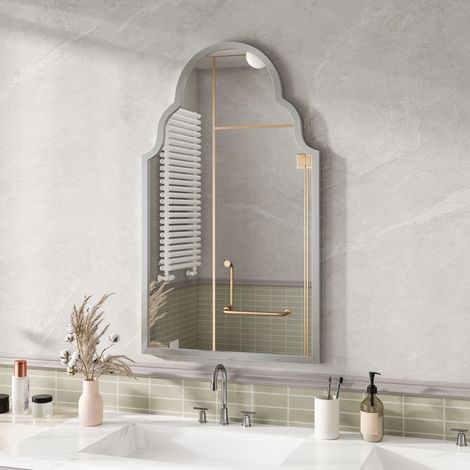 Miroir rectangulaire argenté 61 x 101 cm avec cadre en métal, idéal salle de bain, salon, chambre – décoration murale moderne et élégante (1/4)