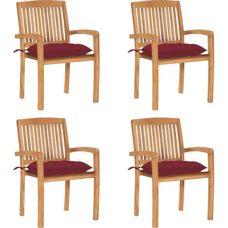 Lot de 4 Chaises de jardin empilables avec coussins - Chaises d'extérieur pour terrasse/jardin Teck solide BV746445 - BonneVie (1/5)