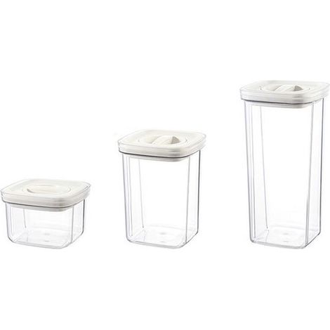 Juego de 3 tarros de almacenamiento giratorios de PET transparente con tapa de rosca para aperitivos，1300 ml，2000 ml，600 ml，gris (1/5)