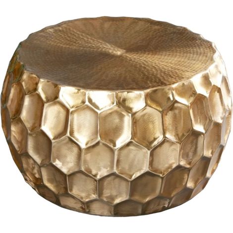 Goldener Couchtisch TRIANE 70 cm – Gehämmertes Aluminium im Bienenwabendesign