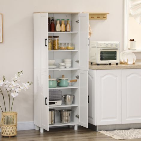 Armoire de cuisine hauteur 170 cm buffet haut avec 4 portes et étagères ajustable. design moderne. blanc