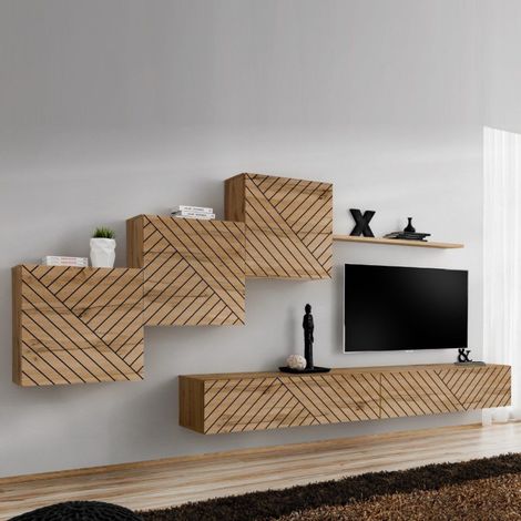 Ensemble Meuble TV "Switch Lamel X" 330cm Naturel (1/5)