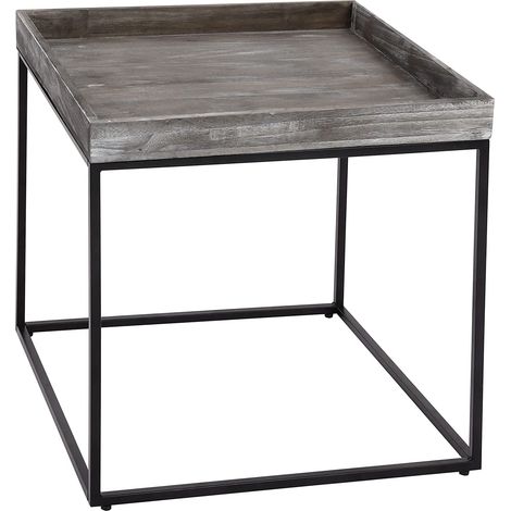 Table d'appoint table basse bout de canapé en bois de paulownia gris foncé et métal 60x60x60cm MED04077