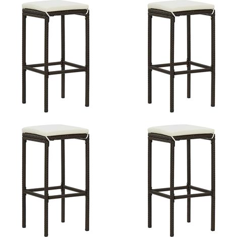 Lot de 4 Chaises de bar avec coussins Tabourets de bar - Tabouret Haut Marron Résine tressée BV973830 - BonneVie (1/5)