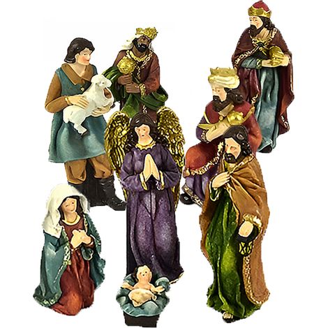 Statuine per Presepe Natività Completa 8 Pezzi Effetto Juta Altezza Max 20 cm  Sacra Famiglia con Giuseppe maria bambinello Re Magi Angelo Pastore articolo religiono per il natale