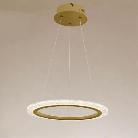 TRADE SHOP - Lampadario A Sospensione Led 36 Watt Cerchio Anello Oro Effetto Cristallo 31944 -