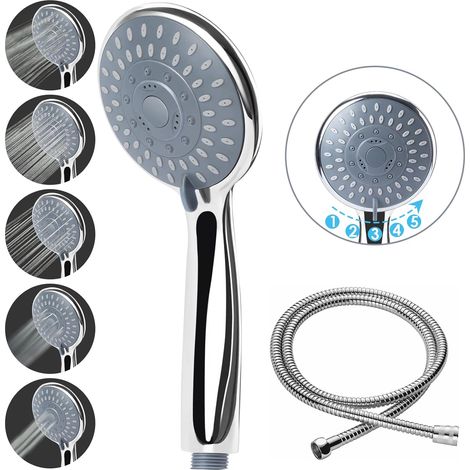 Pays de douche haute pression PowerFP Cour de douche avec 5 modes de sprays réglables, pomme de douche universelle haute pression avec un tuyau de 1,5 m de baignade pour les animaux de compagnie à la  (1/5)