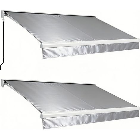 2er-Set  gelenkarmmarkise 4m Elektrische Markise mit Handkurbel & Fernbedienung, Balkonmarkise Sonnenschutz Wandmontage Alu Hellgrau
