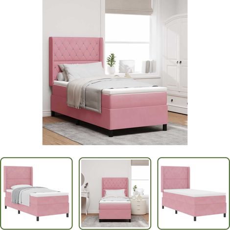 Matratze - Boxspringbett mit Matratze mit Kopfteil Rosa 100 x 200 cm Samt (1/5)