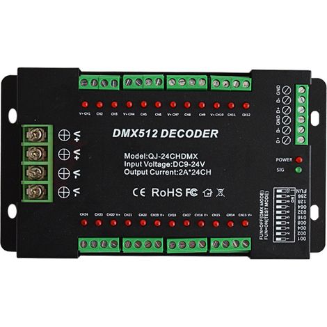 24-channel DMX512 decoder controller, RGB LED strip light controller with DIP switches