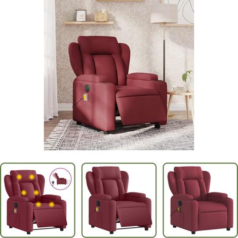 vidaXL Sillón de masaje reclinable eléctrico tela rojo tinto (1/5)