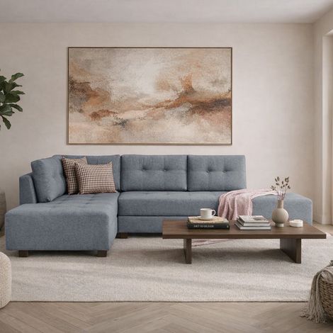 Schlafsofa Hellblauer Stoff - XL 280x206 cm - mit Rollen - Links