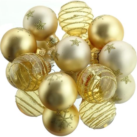 Christbaum-Micro-Kugeln Pearl & Goldfarben Ø 3 cm aus Glas - 9er Set (1/2)
