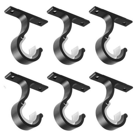 Supports de tringle à rideaux - Lot de 6 - Fixation plafond - Crochets de tringle - Alliage d'aluminium - Fixations pour tringle à rideaux - Noir (1/5)