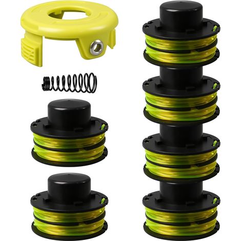 RAC118 Ersatzfadenspule für Ryobi RLT3525S Freischneider, selbstzuführende Doppelspule für Ryobi RAC118 RLT3525S Durchmesser 1,2 mm Länge 8,4 m (6 Spulen + 1 Kappe + 1 Feder)