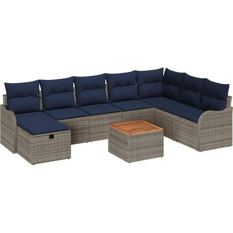 Garden Sofa Set 9 pcs Grey Poly Rattan vidaXL (1/5)